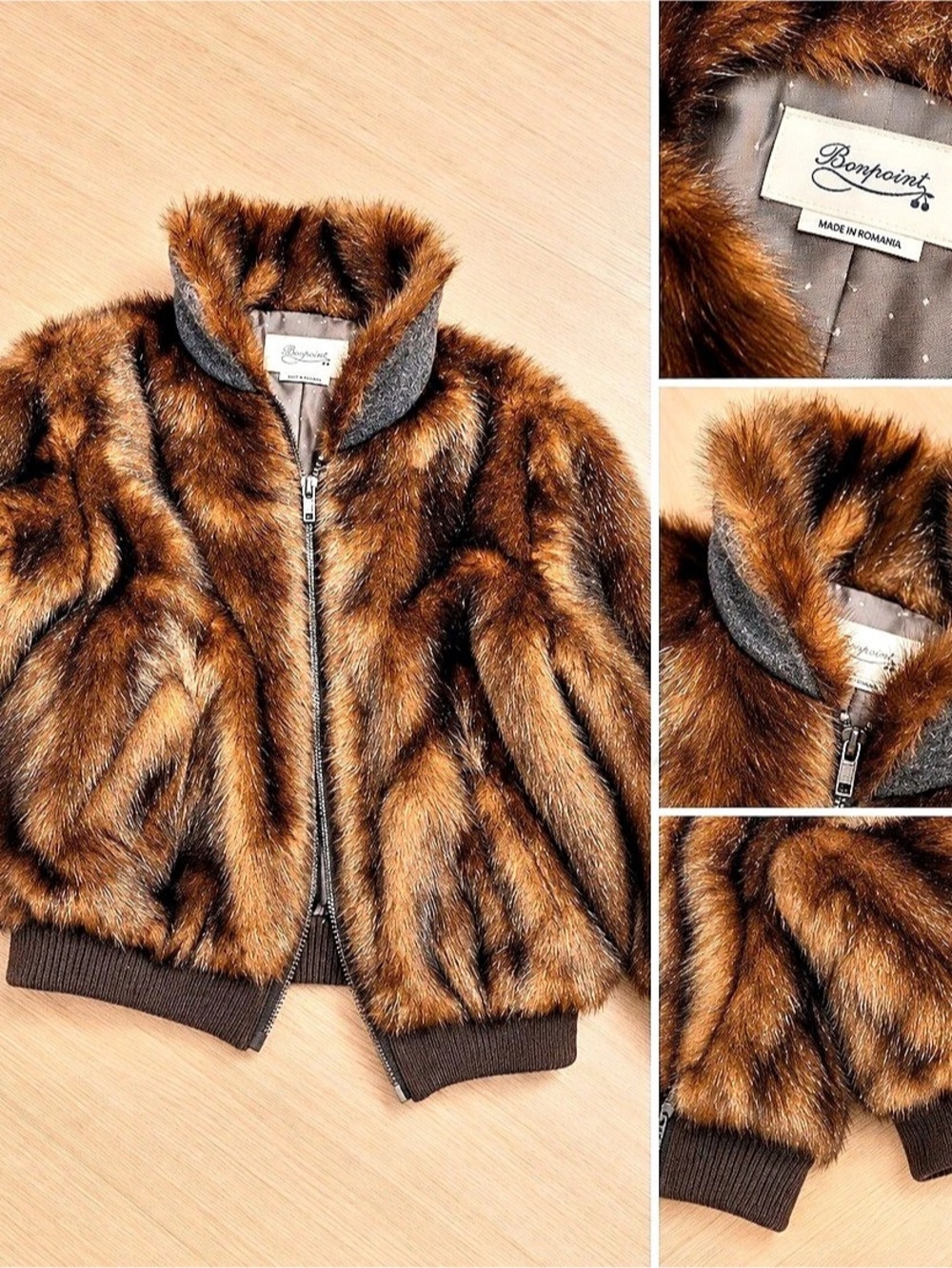 Bonpoint kids Brown Faux Fur Bomber Jacket